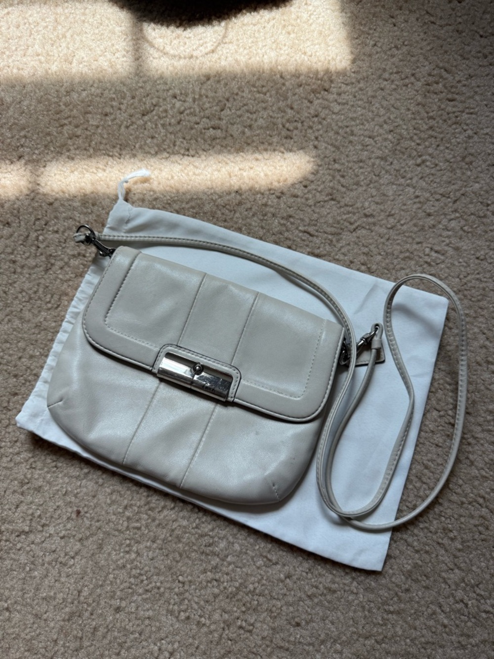 Coach Light Gray Leather Crossbody with Silver Hardware